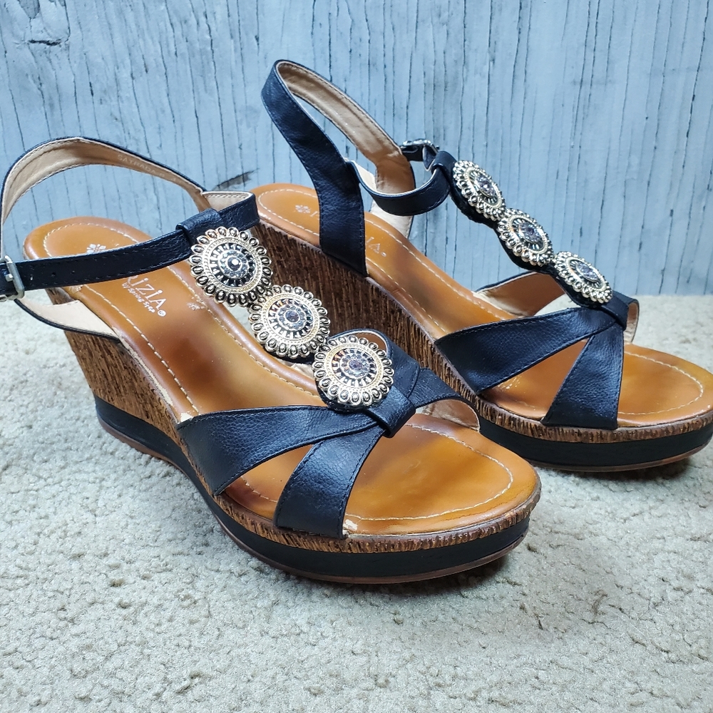 Patricia by Spring Step Satrada-B Medallion Wedge Heel, 41 (U.S. 9.5-10), Black - Picture 1 of 16